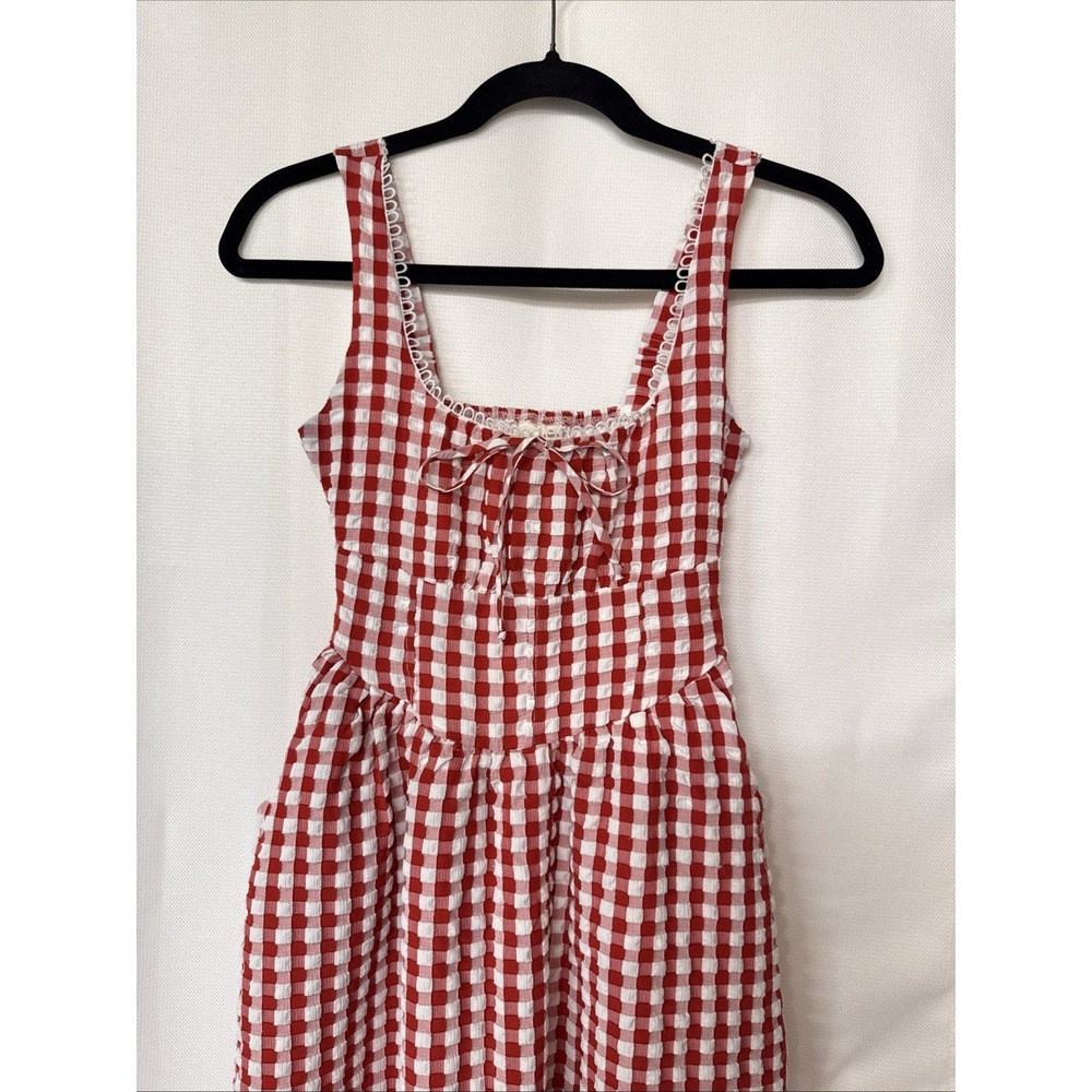 Jessica Simpson Red Gingham Midi Dress Sz S Cottagecore Picnic Milkmaid Sundress - Picture 3 of 13